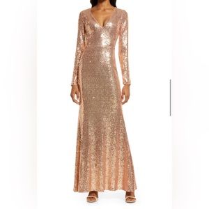 Rose Gold long-sleeve dress that will make you glitter and glimmer.